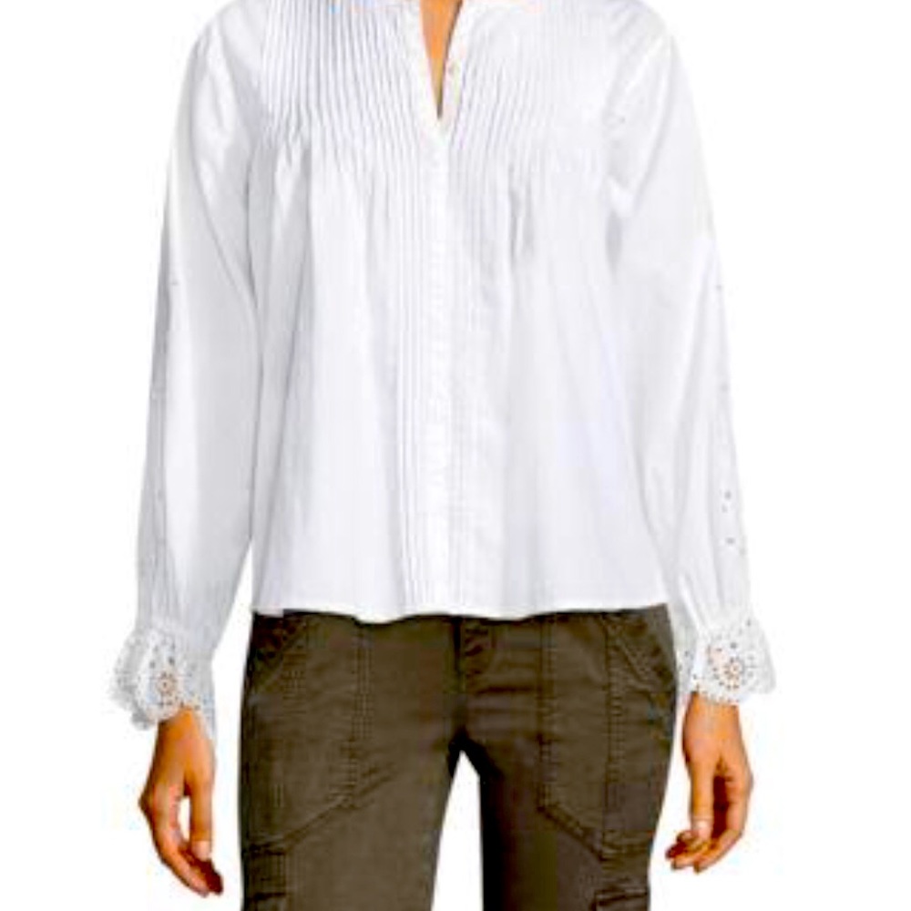 Joie Kalyssa Eyelet-sleeve Pleated Top Porcelain